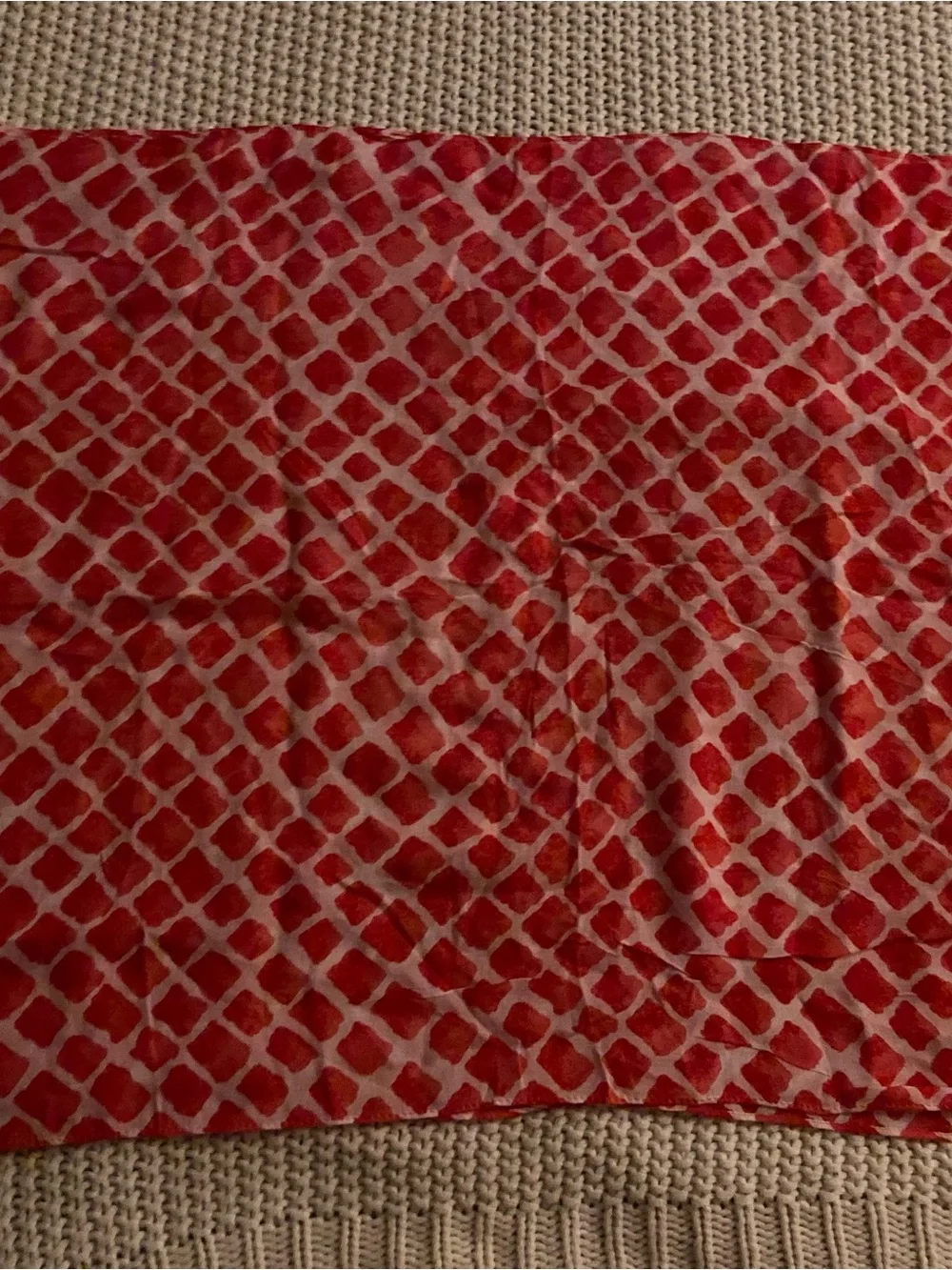 Coach Red and White Geometric Silk Scarf